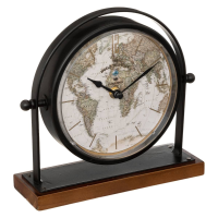 Atmosphera Tafelklok Earth Map – Staand – H21 x B7 x D21 cm – diameter 16 cm – Zwart – Glas/Metaal/MDF