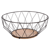 Secret de Gourmet Fruitschaal met Houten Bodem   Ø 28 cm   Zwart   Metaal