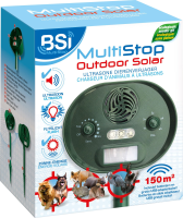 BSI 'Multistop Outdoor Solar' ultrasone dierenverjager 150m²   op zonne energie en met flitslicht