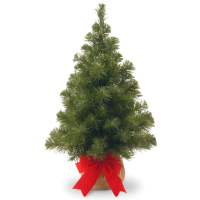Noble Table Tree Burlap verlichte (tafel)kunstkerstboom   91 cm   groen   Diameter 51 cm   114 tips   met rode strik   jute zak