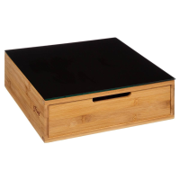 5Five Koffiecup Houder met Lade   Zwart Glas & Bamboe   30x30x10 cm