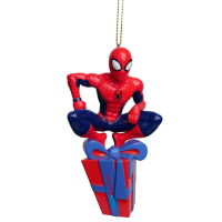 Kurt S. Adler   Disney© kerstornament   Spiderman kerstbal met cadeau   8 cm