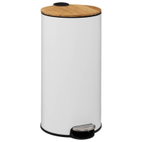 5Five Pedaalemmer   30 Liter   Wit Metaal   Bamboe Deksel