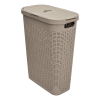 5Five Smalle Wasmand   Met deksel 40L   Beige rotan look   Kunststof