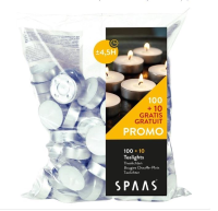 Spaas   100 stuks + 10 gratis theelichtjes   4,5 branduren   wit