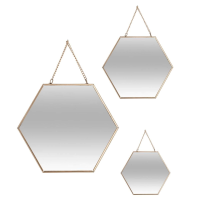 Atmosphera Wandspiegels Hexagon   Set van 3   Goud   Met ketting