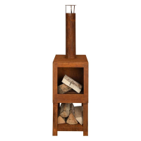 Esschert Design terraskachel met houtopslag roest