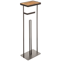 5Five Staande Toiletrolhouder met Telefoonplankje   59 cm   Zwart Metaal & Bamboe