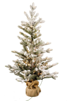 Vaxo Flocked verlichte tafelkerstboom   91 cm   Wit geflockt groen   Diameter 81 cm   147 tips   50 ledlampjes (warm wit)   Besneeuwd/Frosted   Jute zak