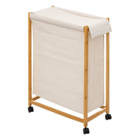 5Five Bamboe Wasmand op wieltjes   52 Liter   55 x 28 x 80 cm   Beige