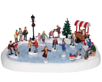 Lemax   'Village Skating Pond With Sound'   Set van 18 stuks   Attractie met muziek/geluid   Inclusief adapter