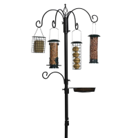 Bûten Gift   Voederstation met 5 haken, 4 feeders, voedertray & vogelbadje   H 185 cm   zwart