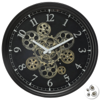 Atmosphera wandklok 'Meca'   Luxe metal   Diameter 38 cm   Met draaiende tandwielen   Zwart