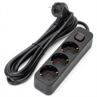 Aigostar stekkerdoos met snoer / Duits 3 voudig / 3G1.5Mm² / 3 m / met vierkante schakelaar / rechthoekig / zwart / PP / lijnen