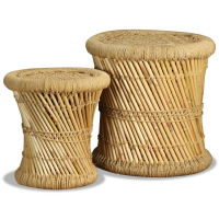 VidaXL Set van bamboe en jute krukken   2 stuks, 39 x 37 cm en 31 x 31 cm