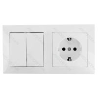 Aigostar Wall switch sockets/2 gang combination/Schuko socket+2 gang 1 way switch/flush mounted/White/PC