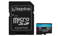 Kingston Technology 64 GB microSDXC Canvas Go Plus Gen4 200 MB/s A2 U3 V30 kaart en adapter