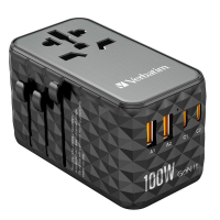 Verbatim UTA 06 100 W GaN III universele reisadapter met 2 x USB C PD & QC 4+ & 2 x USB A QC 3.0 Poorten