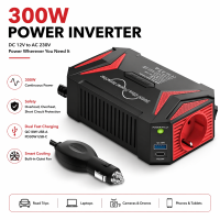 BESTEK 300 W auto omvormer met zuivere sinus voor studiejaarstart, 12 V DC naar 230 V AC, PD 30 W USB C snelladen & sigarettenaanstekerstekker voor laptop