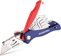 WORKPRO tapijtmes, opvouwbaar universeel mes, inclusief 5 reservebladen voor vakmensen.