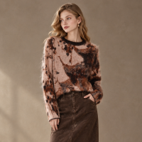 Jiangnan Waterlandschap 415 Hoog Gewicht Zijde Cashmere Geborsteld Wollen Trui 90% Geïmporteerde Fijne Merino Wollen Uit Australië + 5% Kasmijn + 5% Moerbeizijde (Exclusief Goud  En Zilverdraad) Karamel One Size