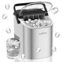 LOEFME ijsmachine, kogelijsblokjes, 12/SH, ijsproductiecapaciteit 12 kg/24 h, maakt 9 ijsblokjes elke 6 13 minuten, twee ijsblokjesformaten S/L, automatische reinigingsfunctie, 1,2 L watertank, roestvrij staal zilver, Europese standaard.