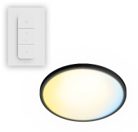 PHILIPS SuperSlim All In One Plafondlamp   Met Afstandsbediening   WarmGlow   16 W   Extra warm  tot Koelwit licht: 2200K tot 6500K   29 cm   Zwart   Rond