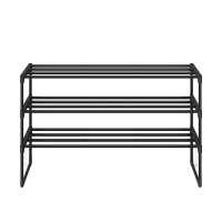 JOYFURNOS Zwart 3 laags metalen schoenenrek – Smal & stapelbaar, 30 x 92 x 55 cm, Voor 16–20 paar – Ruimtebesparende organizer voor hal, kast of woonkamer