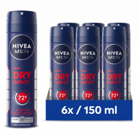 NIVEA MEN Dry Impact Anti transpirant spray   72 uur bescherming   Met mineralen en DryPlus   Alcoholvrij en antibacterieel 150 ml (6 Pack)