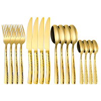 Fangyuan 16 delig bestekset Gouden RVS met mes, vork, lepel, hoogwaardig RVS bestek, vaatwasmachinebestendig keukenset textuur
