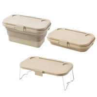 JORDAN&JUDY opvouwbare draagbare opbergmand, deksel fungeert als mini tafel, khaki, 47 x 28,5 x 23,5 cm