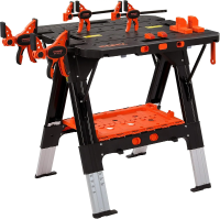 PONY 2 in 1 opvouwbare werkbank, 227 kg werkbank & 454 kg zaagbok, 6 in hoogte verstelbare draagbare werktafel met 4 snelspanners, 4 spanklemmen & gereedschapsbak, 79 x 89 x 63,5 cm
