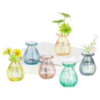6 Stuks 8,5 cm kleine glazen vaas voor tafeldecoraties: prachtige glazen vazen voor thuis, woonkamer en eettafels, bruiloften en feestjes   gekleurde vazen voor bloemen, planten en boeketten