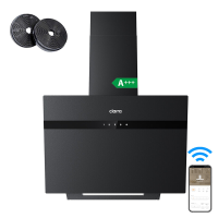 Ciarra convectie hoofdloze schuine afzuigkap, mat zwart glas 60 cm, beschrijfbaar, App/Wi Fi bediening, A+++
