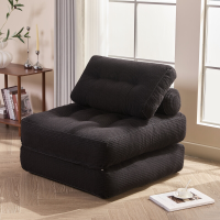 Joyic 1 zits slaapbank, grote comfortabele wolkfauteuil van ribfluweel, compact extra bed voor kleine ruimte, studio of slaapkamer, geen montage, zwart