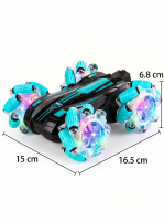 4WD RC Stuntauto 17,3 cm, Dubbelzijdig Flip Off Road Auto, 9 cm LED Wielen, 360° Lateral Drift Schokbestendig Kinder Binnen Buiten Speelgoed Cadeau, 1 stuk in Groen