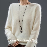 Basismodel ronde hals fleece cashmere trui 30% cashmere + 70% Australische merino fijne wol wolkenwit one size