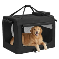 Ochama Opvouwbare huisdierendrager, draagbare kattendrager en hondendrager, zachte reisdrager voor huisdieren met ademend gaas, met handvatten, opbergruimte, 122 x 79 x 79 cm, zwart