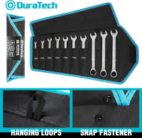 DURATECH 10 delige set ratel steekringsleutels 6 18 mm, Cr V staal, set steekringsleutels met vaste kop en open uiteinde, metrisch, 12 kant, met oproltas