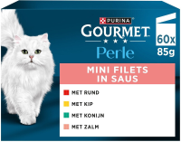Gourmet Perle Mini Filets   Kattenvoer Kip, Konijn, Rund & Zalm   60 x 85 g