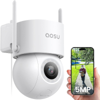 AOSU 3K 5MP beveiligingscamera voor buiten wifi bedraad met 400 lm schijnwerper full color nachtzicht, 360° PTZ cctv camera, bewakingscamera's 24/7 opname, voertuigbeveiliging en bescherming, spot cruise