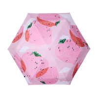 Beneunder BM527 vijfvoudig opvouwbare uv paraplu met zwarte coating roze aardbeienuitvoering