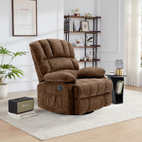 HONEYOU Draaibare relaxfauteuil, OKIN Frame relaxfauteuil, Oversized 360° schommelstoelen, Schommelende relaxfauteuil, Overvolle handmatige glider relaxfauteuil, Eenpersoonssofa voor woonkamer, slaapkamer, Bruin