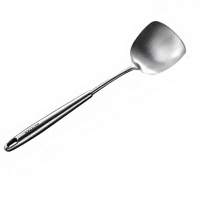 Maxcook wokspatel 38 cm van RVS 304, breed, met holle, lange metalen handgreep, zilver, MCCU733