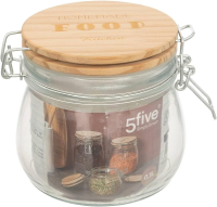 5Five Glazen en houten opbergpot   0,5 L, Transparant