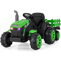 24 V elektrische kindertractor met RGB LED koplamp, muziek en USB poort, elektrische tractor aanhanger en afstandsbediening voor ouders, groen