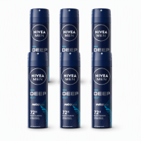 NIVEA MEN Deep Black Carbon Beat Deodorant Spray   72 uur bescherming – Geur met houtachtige tonen   Met zwarte koolstof   Antibacterieel   150 ml (6 pack)