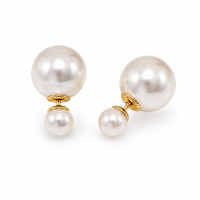 VoxorAI crèmewitte klassieke dubbele pareloorbellen (tweezijdige stijl), oorknopjes, hangende oorbellen, luxe mode, niche nieuwkomer, populair artikel 6 mm en 14 mm