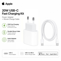 Apple 20 W USB C snellaadkit   Voedingsadapter + USB C geweven oplaadkabel   Wit