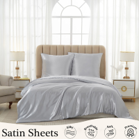 Meeallhome Satijnen Dekbedovertrekset 200×220 cm/80×80 cm×2 Grijs